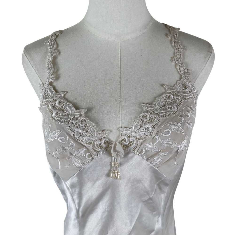 Vintage Dentelle Cream Satin Slip Dress Womens S Coquette Lace Bridal 90s